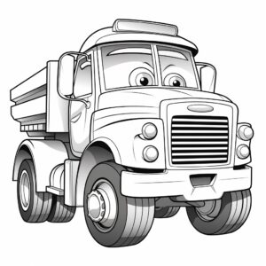 cartoon coloring page black and white cute dumptruck