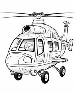 coloring page for toddlers, cartoony helicopter, black and white, thick lines, low detail, no shading --ar 9:11