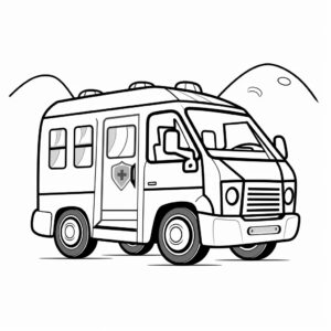 modern Ambulance, coloring page for Toddlers, bold line, fewer details, simple strokes, no ghosting, black and white, no color, no shading, minimal --stylize 50