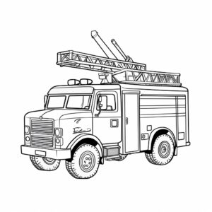 modern Fire truck with a ladder, coloring page for Toddlers, bold line, fewer details, simple strokes, no ghosting, black and white, no color, no shading, minimal --stylize 50