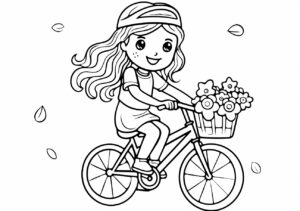 cute girl ::1 bicycle ::1 street, coloring page, black-and-white outline, lineart, simple outline, flat, 2d, on white background ::1.5 coloring page, outline ::0.5 gradients ::-1 --no gradients, shading --ar 297:210 --style raw --stylize 50