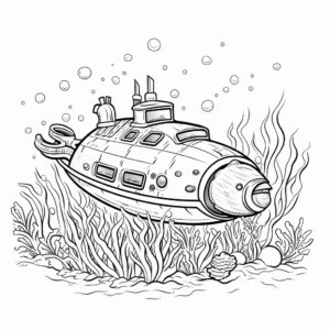 coloring page for kids, submarine , low lines, simple, low details, no shading, simple, white background, black and white only, --ar 1:1