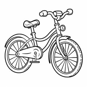 a cute bike, kids, cartoon style, thick outline, black and white, white background --no text HD ultra HD