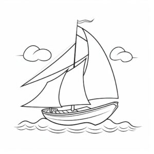 friendly Sailboat, coloring page for kids, thin line, simple, easy to draw, high quality, high resolution, simple cartoon style --stylize 50