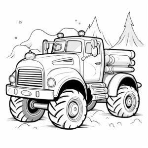 coloring book for kids, simple clean line art, black and white, a monster truck with a rocket booster on its back, cartoon style--no shading--ar9:16