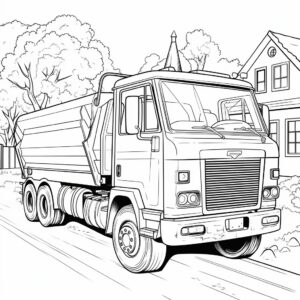 coloring book for little kids, simple clean line art, black and white, low detail, garbage truck, no shading--ar9:16