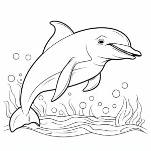 coloring page for kids, cute dolphin, cartoon style, thick line, low detailm no shading