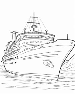 coloring book page for young children ::1 cruise ship, only draw outlines, no black, no shadows, simple design. ::1 --ar 4:5 --style raw --stylize 50