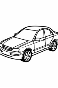 simple car shape, toddler coloring page, simple vector, simple line illustration, simple curved lines, simplified, outline only, bold bold lines, simple vector, black line, white background --no background shading --ar 2:3 --stylize 50