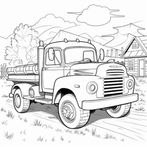 coloring page for kids, farm truck, cartoon style, thick lines, low detail, no shading, black and white