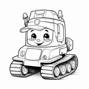 coloring book for kids, line art drawing, cute excavator character, white background, thick lines, minimalist, happy, 4k