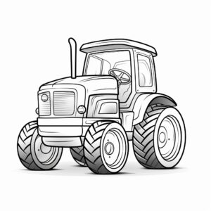 coloring book for kids, line art drawing, cute tractor character, white background, thick lines, minimalist, happy, 4k