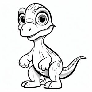 for coloring book kids, Velociraptor, cartoon, thick lines, black and white, white background --style raw --stylize 50