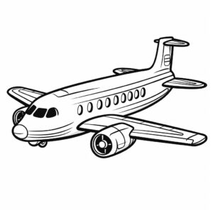 kid's coloring book, an airplane, cartoon, thick lines, black and white, white background --quality 2 --style raw