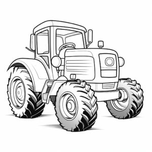 coloring page for toddlers, cartoon style, black and white, simple tractor, thick lines, low details, no shading