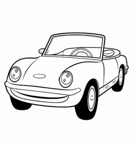 coloring page of cartoon simple Convertible With a caption, in the style of gerd arntz, simple line drawings, doug hyde --ar 59:64 --style raw --stylize 50