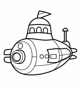 coloring page of cartoon simple Submarine With a caption, in the style of gerd arntz, simple line drawings, doug hyde --ar 59:64 --style raw --stylize 50