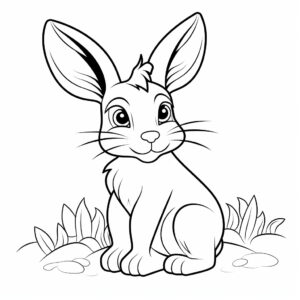 rabbit animal, cartoon style, coloring page, stronk outline, black and white