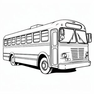 Bus with many windows, line art, no color, low detail. simple outline and shapes, for kids, for coloring book, black and white, white background, coloring book style on white background, well composed, clean coloring book page, No dither, no gradient, strong outline, No fill, No solids, vector illustration, –ar 9:11 –v 5