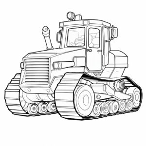 Modern bulldozer, line art, no color, low detail. simple outline and shapes, for kids, for coloring book, black and white, white background, coloring book style on white background, well composed, clean coloring book page, No dither, no gradient, strong outline, No fill, No solids, vector illustration, –ar 9:11 –v 5