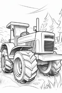 Coloring page for kids,tractor, cartoon style, thick lines, low derail, no shading --ar 2:3