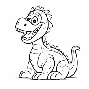 Contour fun dinosaur sitting full-length for coloring, closed outline for filling, simple coloring book for kids, only black outline and white background, closed outline for filling, minimalism style --no shading, background, colors, shadows, gray colors