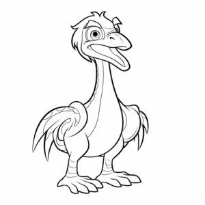 Velociraptor cartoon outline stands for coloring, closed outline for filling, easy coloring for kids, only black outline and white background, closed outline for filling, minimalist style --no background, colors, shadows, gray color