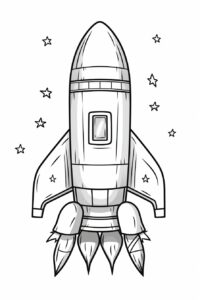 children coloring book. clean sheet. black and white. ink line. spaceship. --ar 2:3