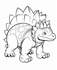 coloring page for kid's, A Stegosaurus with distinctive double row of plates along its back, b&w vector image, thick outline, simple, no shade, --ar 9:11