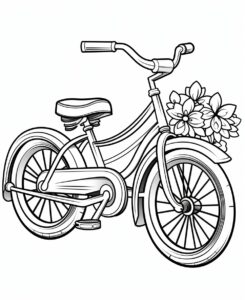 coloring page for kids, Bicycle, cartoon style, thick line, low detailm no shading --ar 9:11