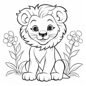 coloring book page suitable for children, simple, featuring lion