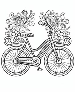 bike, black lines, white background, mandala style, no shading, vector art --ar 9:11