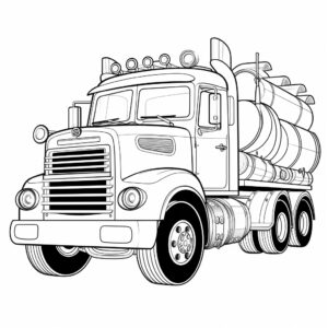 coloring page for kids, draw gas truck, cartoon gas truck, cool truck, cartoon style, thick lines, low detail, no shading, black and white - ar 9:11