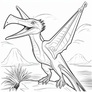 coloring page for kids, pterodactylus, cartoon style, thick lines, low details, without shadows