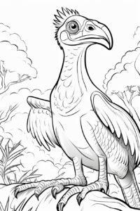 kids coloring page, Troodon, cartoon style, thick lines, black and white, no shading --ar 6:9