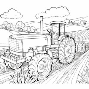 coloring page for kids,Tractor plowing the field, clean line art, A4 format, mandala-- art 2:3