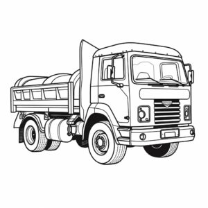 Coloring page for kids, coloring book style, a linear icon representing cartoon concrete truck on a white background