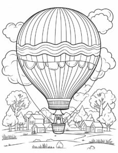 Hot air balloon. Children's game, printable worksheet for kids. Activity, worksheet for printing, learning. Practicing fine motor skills. The coloring book for preschool kids with easy educational gaming level. Vector --ar 17:22