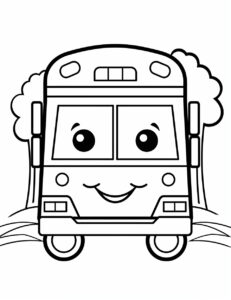 coloring book page for toddlers, Simple, Cute School Bus, line art, simple, minimalist, thick outline, black outline and white fill, on white background --no details, grey, shadow, shading, color --ar 17:22