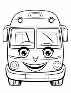 coloring page for kids, cute public transportation bus, clean line art, no background, just lines,cartton style --ar 17:22