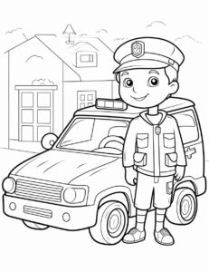 crear un dibujo para niños sin color de un auto policial ,me gustaria que el dibujo fuera de tamaño grande y detallado para que los niños puedan pintar facilmente , fondo blanco , sin detalles , sin color , sin lapices , dibujo para niños, sin texto adicionales --ar 17:22