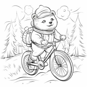 coloring page for kids of a bear riding a bike --stylize 50