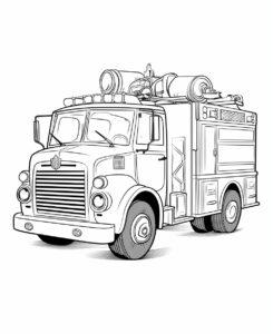 fire truck, simple clip art, cartoon style,black and white, low detail, no color --ar 9:11