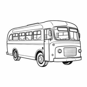 coloring page for kids, coloring book style, a linear icon representing cartoon bus on a white background, no color, no background