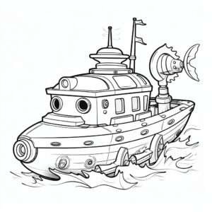 CREATE BLACK AND WHITE ROBOTIC BOATS COLORING BOOKS FOR KIDS, AR 2:3