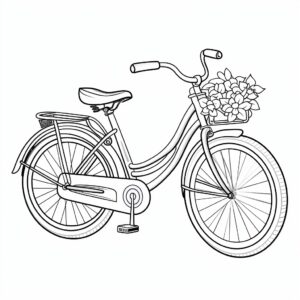 b&w coloring page for kids, bike, white background, simply line ilustration