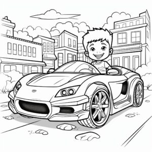 coloring page for kids, cartoon style no shading, car