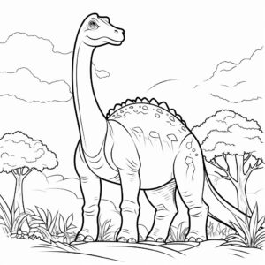 coloring pages for kids, black and white, simple thick lines, low details, no shading, cartoon style, walking brachiosaurus