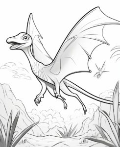 Coloring page for kids, age 4~ 8, pteranodon, 2d, black and white, super simple, thick line, clean line art, no shading, --ar 9:11