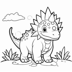 Kid's coloring book, a Stegosaurus, cartoon, thick lines, black and white, white background --style raw